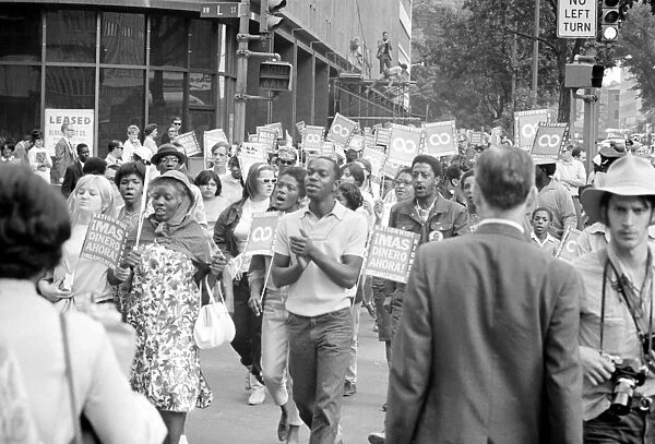 POOR PEOPLEs MARCH, 1968. Protesters marching on Connecticut Avenue near Lafayette Park in Washington, D. C. during the Poor Peoples March on Washington, 18 June 1968. Photographed by Warren K. Leffler
