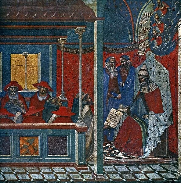 POPE HONORIUS III (d. 1227). Pope, 1216-27. Honorius III approving the Carmelite Order