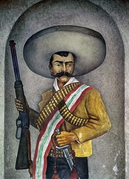 PORTRAIT OF A ZAPATISTA. Painting by an unknown Mexican artist, 20th century