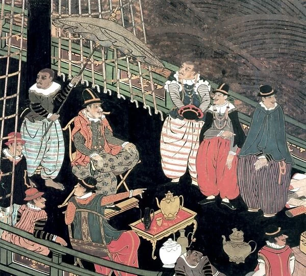 PORTUGUESE MERCHANTS awaiting the arrival of Japanese officials aboard their ship