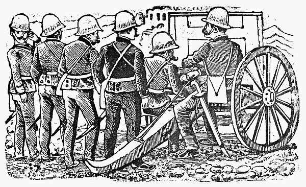 POSADA: THE ARTILLERYMEN. Zinc engraving, 1912, by Jos