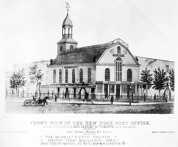 POST OFFICE, 1845. Front view of the New York City Post Office. Lithograph, 1845