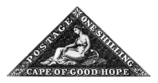 POSTAGE STAMP: GOOD HOPE. The Cape Triangular postage stamp used at the Cape of Good Hope, designed by Charles Bell, engraved by W. Humphrys, and recess-printed by Perkins Bacon & Co. 1853-58