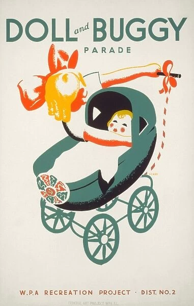 Poster advertising a doll and buggy parade in Chicago, Illinois. Silkscreen, 1939