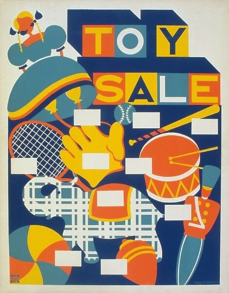Poster advertising a toy sale. Silkscreen, c1940