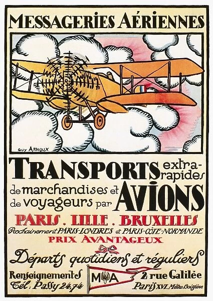 Poster for a French airline, depicting a Breguet 14 passenger biplane, 1919