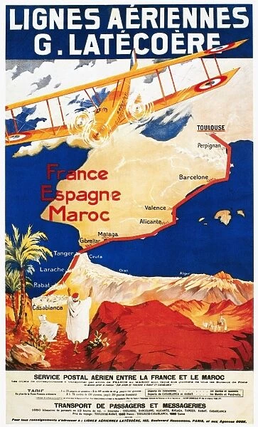 A poster for the French airline Latecoere, promoting its air mail and passenger service to Spain and Morocco