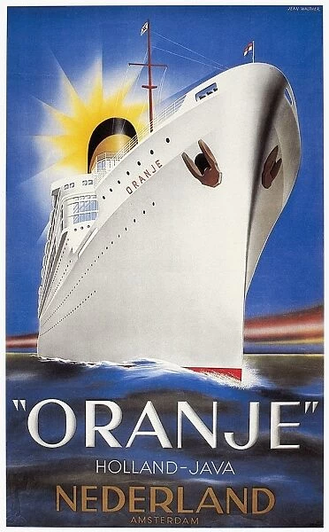 Poster by Jean Walther, 1939, for the Dutch liner Oranje, launched, just before World War II, for the route from Amsterdam to Batavia (now Jakarta), Java