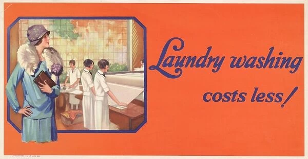 POSTER: LAUNDRY, 1929. Laundry washing costs less! Lithograph, 1929