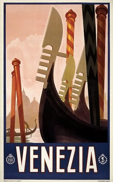Poster promoting travel to Venice, Italy, from the 1920s
