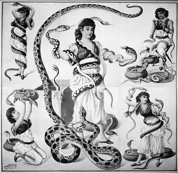 POSTER: SNAKE CHARMERS. American circus poster, 1892