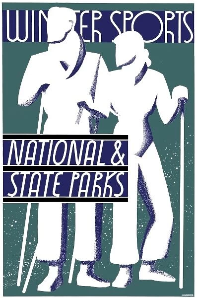 POSTER: WINTER SPORTS. Winter Sports, National & State Parks. Lithograph by Dorothy Waugh