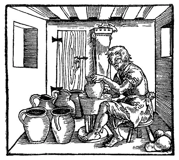 POTTER, 1537. Woodcut from a German translation of Polydore Vergils De Inventoribus Rerum