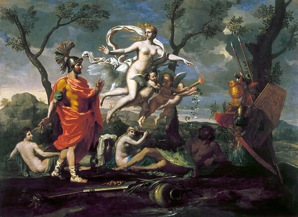 POUSSIN: VENUS, 1639. enus giving arms forged by Vulcan to her son, Aeneas