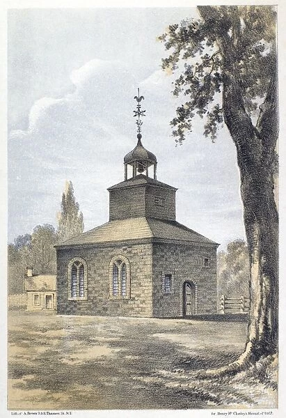 Presbyterian Church at Jamaica, New York, used as a prison by the British during August 1776. Lithograph, 1867