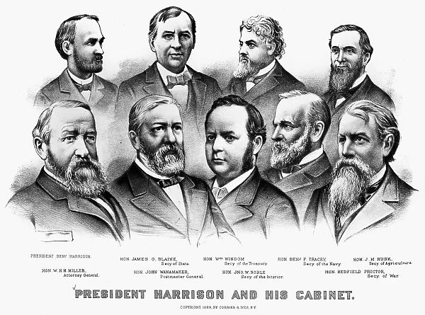 President Benjamin Harrison with his Cabinet. Lithograph by Currier & Ives, 1889