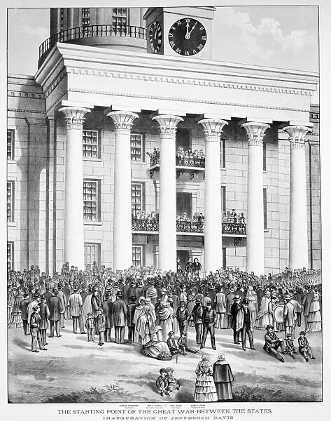 President of the Confederate States of America. The inauguration of Davis as President of the Confederate States of America in Montgomery, Alabama, 18 February 1861. Lithograph, 19th century