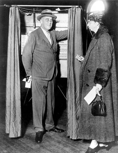 President and Mrs. Franklin D. Roosevelt voting at Hyde Park