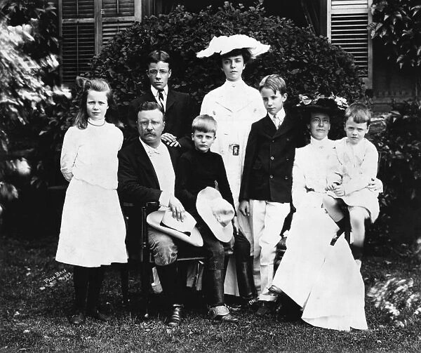 President Roosevelt photographed with his family in 1903, probably at Sagamore Hill, their home at Oyster Bay, New York