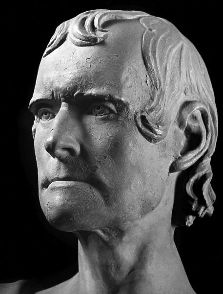 Third President of the United States. Bust of Jefferson at age 82, after the life mask taken at Monticello, Virginia, 15 October 1825, by J. H. I. Browere