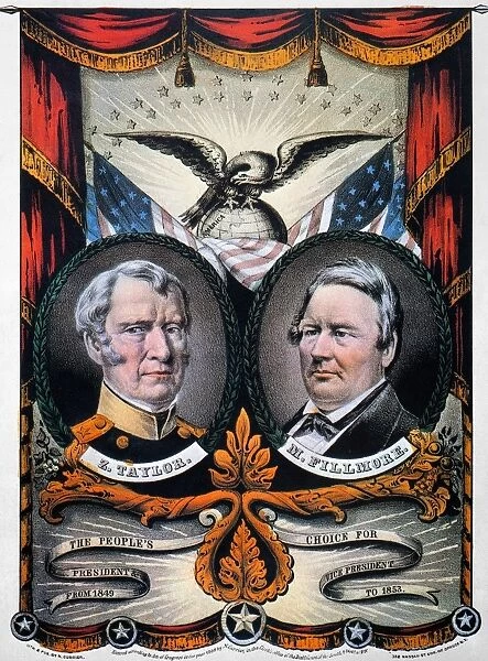 PRESIDENTIAL CAMPAIGN, 1848. Zachary Taylor and Millard Fillmore as the Whig candidates for President and Vice President on an 1848 campaign poster by Nathaniel Currier
