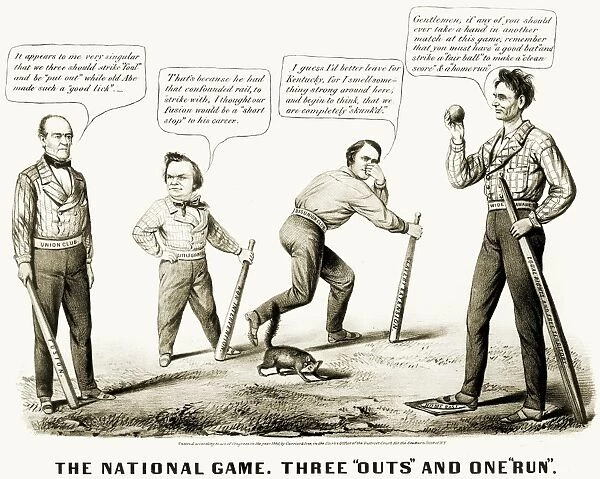 PRESIDENTIAL CAMPAIGN, 1860. A pro-Lincoln cartoon by Currier & Ives, 1860, showing Lincoln defeating Bell, Douglas, and Breckinridge