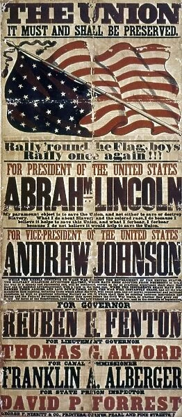 PRESIDENTIAL CAMPAIGN, 1864. National Union (Republican) Party campaign poster from the state of New York, 1864, in support of the candidacies of Abraham Lincoln and Andrew Johnson for President and Vice President