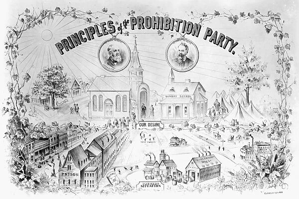 PRESIDENTIAL CAMPAIGN, 1888. Clinton A. Fisk and John A. Brooks as the Prohibition Party candidates for President and Vice President. Lithograph poster, 1888