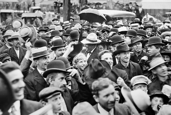 PRESIDENTIAL CAMPAIGN, 1908. Crowds in Faribault, Minnesota, gathered to hear Republican candidate William Howard Taft speak on his whistle-stop tour during the U. S. presidential campaign of 1908