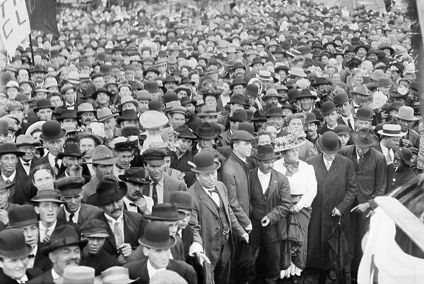 PRESIDENTIAL CAMPAIGN, 1908. Crowds in Northfield, Minnesota, gathered to hear Republican candidate William Howard Taft speak on his whistle-stop tour during the U. S. presidential campaign of 1908