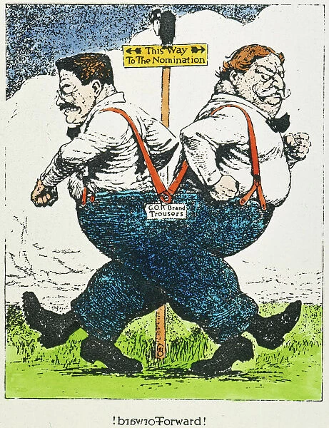 PRESIDENTIAL CAMPAIGN, 1912. Former president Theodore Roosevelt and President William Howard Taft battling for the Republican presidential nomination in a 1912 American cartoon