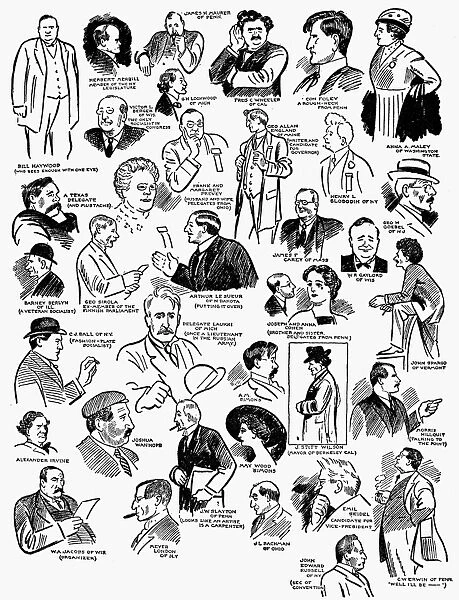 PRESIDENTIAL CAMPAIGN, 1912. Sketches of the dominant figures at the Socialist Party convention drawn by Art Young, 1912