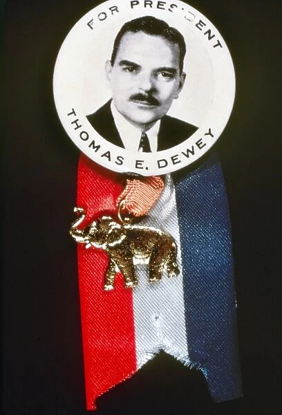 PRESIDENTIAL CAMPAIGN 1944. Thomas E. Dewey on a Republican campaign button from the 1944 Presidential election