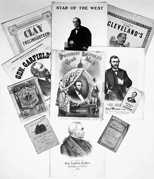 PRESIDENTIAL CAMPAIGNS. Song sheets and song book from the 19th century