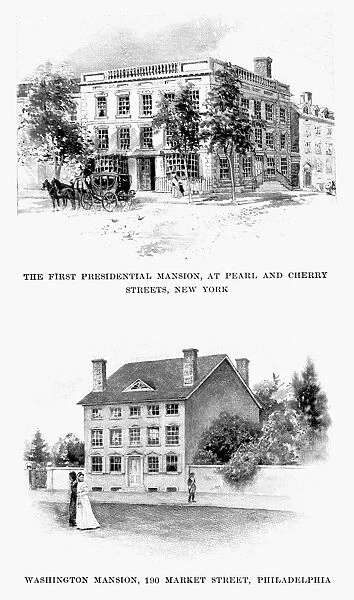 PRESIDENTIAL HOMES. President George Washingtons residences in New York and Philadelphia (the Robert Morris House). Line engravings from George Washington by Woodrow Wilson, 1897