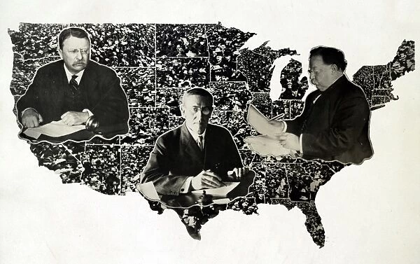 PRESIDENTIAL MAP, c1912. Photomontage of Presidents Theodore Roosevelt, Woodrow Wilson