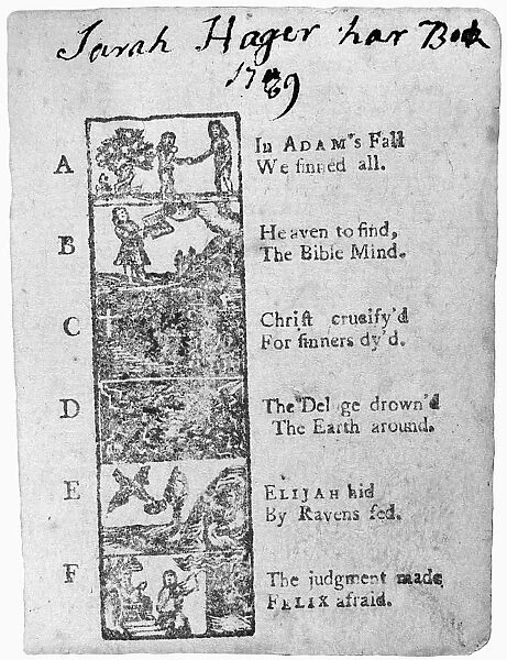 PRIMER, 18th CENTURY. Page from an 18th century primer using biblical terms to