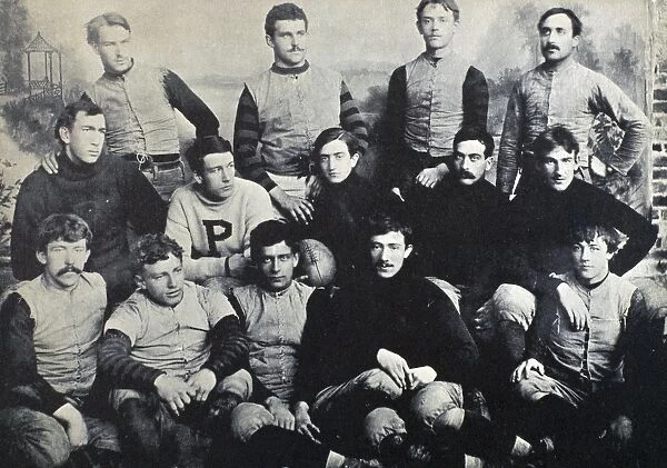 The Princeton football team of 1890. Holding the football is the captain of the team, Edgar Allan Poe, grand-nephew of the poet