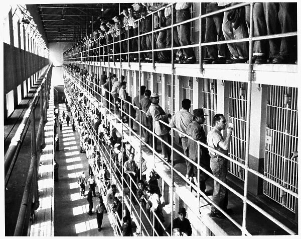 PRISON: SAN QUENTIN, 1954. Tiers of a cell block at San Quentin prison, California, 1954