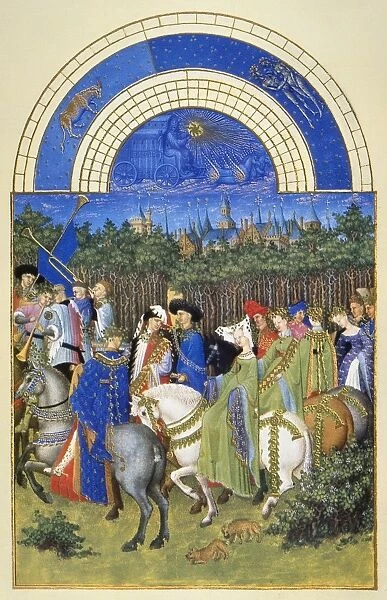 A procession of merrymakers in May: illumination from the 15th century manuscript of the Tres Riches Heures of Jean, Duke of Berry