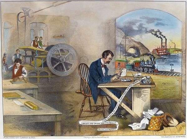 PROGRESS OF THE CENTURY. The Lightning Steam Press, the Electric Telegraph, the Locomotive