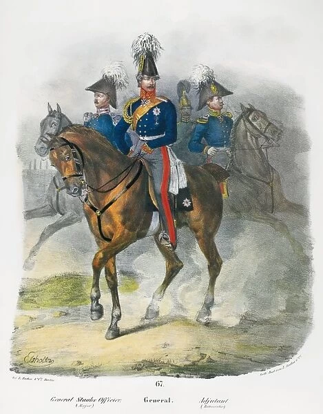 PRUSSIAN SOLDIERS, 1830. Major of the Prussian General Staff, a General and an Adjutant (Captain)