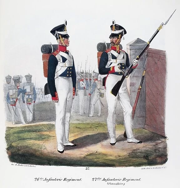 PRUSSIAN SOLDIERS, 1830. Soldier of the 26th Infantry Regiment with an NCO of the