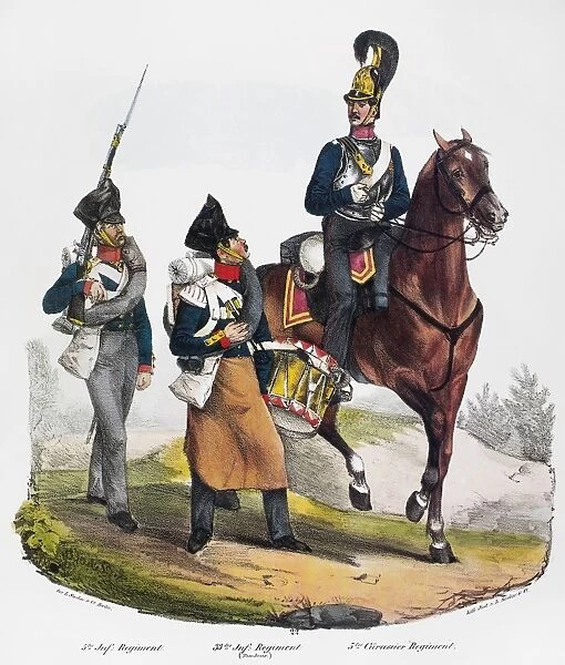PRUSSIAN SOLDIERS, 1830. Soldier of the Fifth Infantry Regiment, Drummer of the