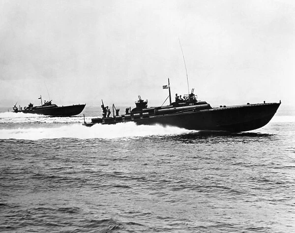 PT-107, flagboat of the 15th Division, Squadron 5, U. S. Navy, on patrol in the South Pacific, c1944