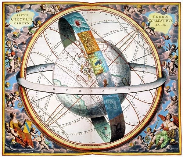 PTOLEMAIC UNIVERSE, 1660. Depiction of the Ptolemaic universe with the earth at the center: engraving from Andreas Cellarius Atlas Coelestis seu Harmonia Macrocosmica, Amsterdam, 1660