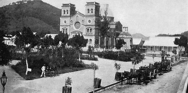 PUERTO RICO: GUAYAMA, 1898. The Plaza and Cathedral at Guayama, Puerto Rico. Photograph