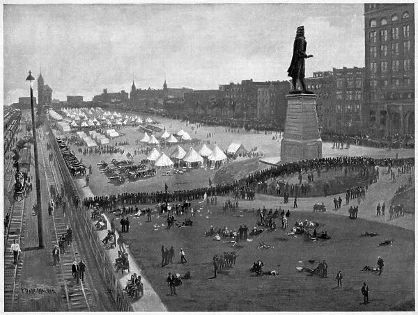 PULLMAN STRIKE, 1894. Camp of U. S. Army troops on the lakefront in Chicago during