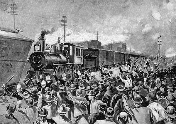 PULLMAN STRIKE, 1894. Chicago police trying to quell a mob of rioting workers to