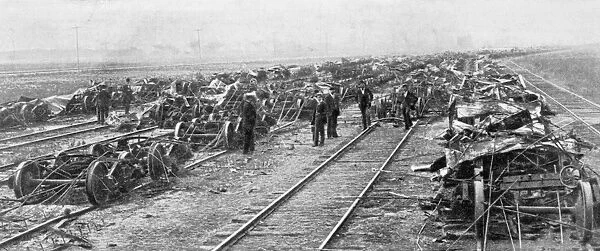 PULLMAN STRIKE, 1894. Examining the wreckage of burned freight cars at a Chicago